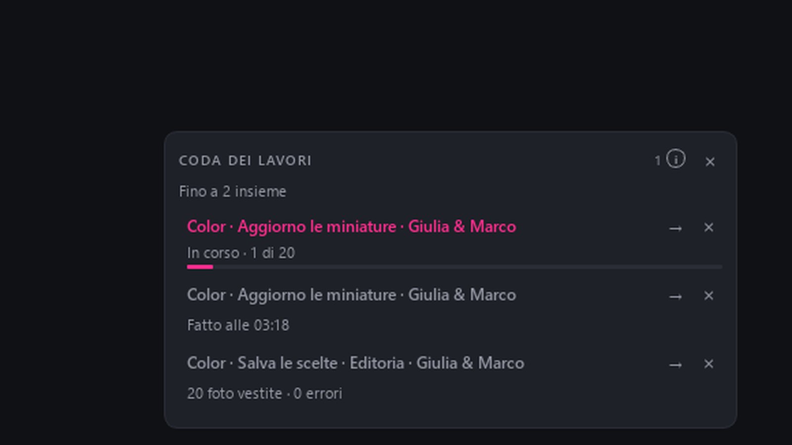 The Composer Job queue, always at the bottom of the sidebar: jobs running and jobs waiting